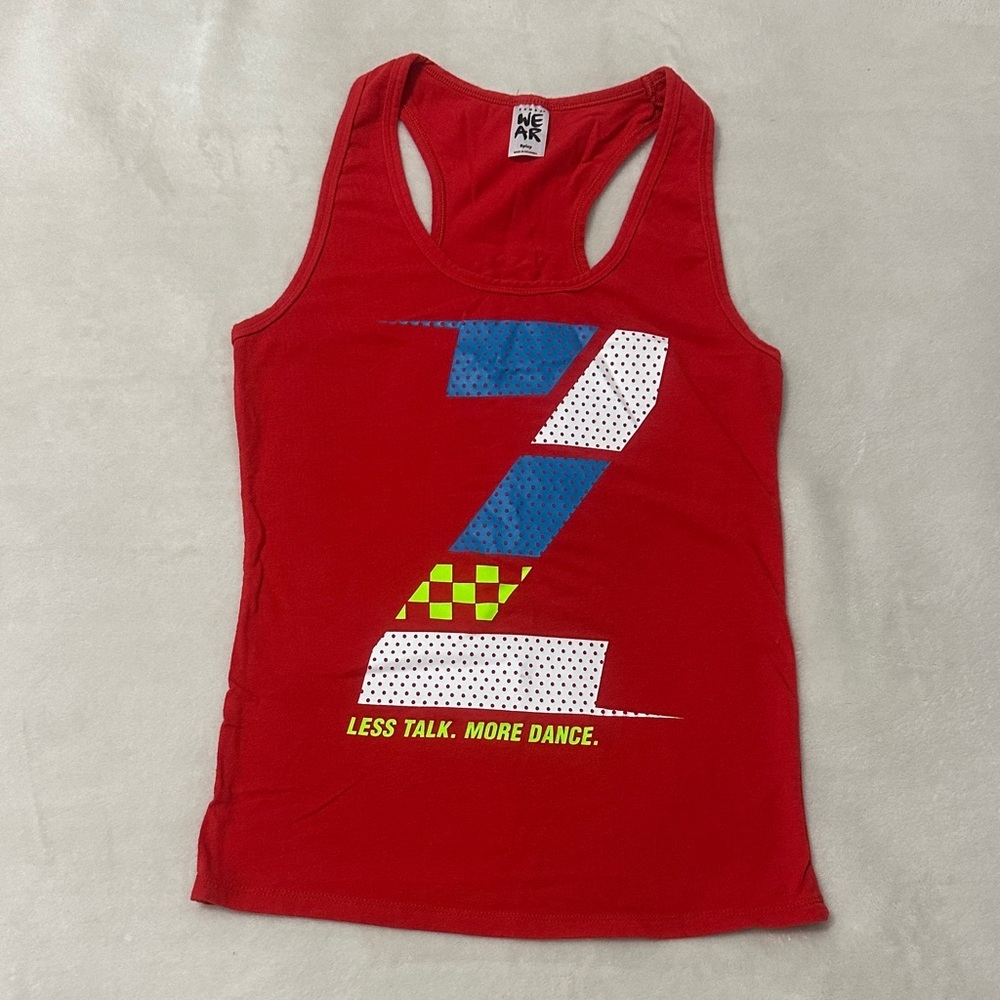 Zumba Fitness Red Tank Top with Blue and White Accents